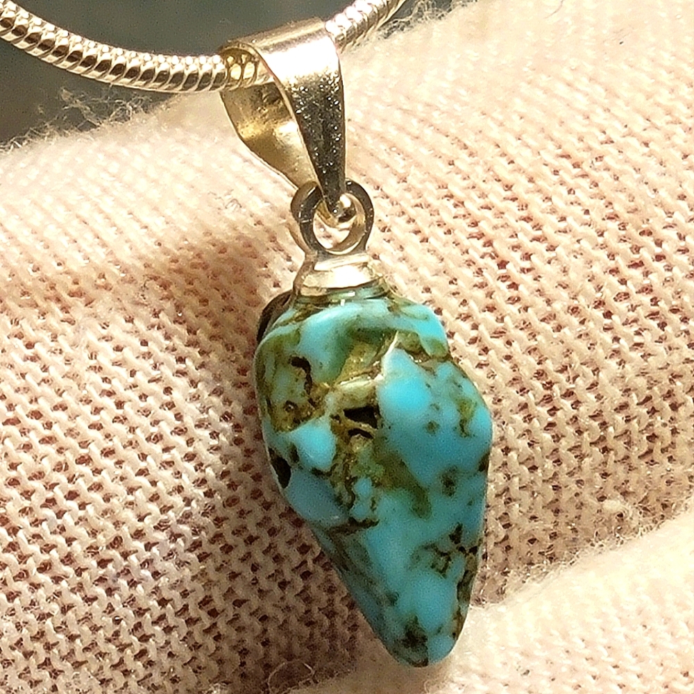 4ctw Natural Turquoise Pendant w/ .925 Sterling Silver Necklace + .925 Bail